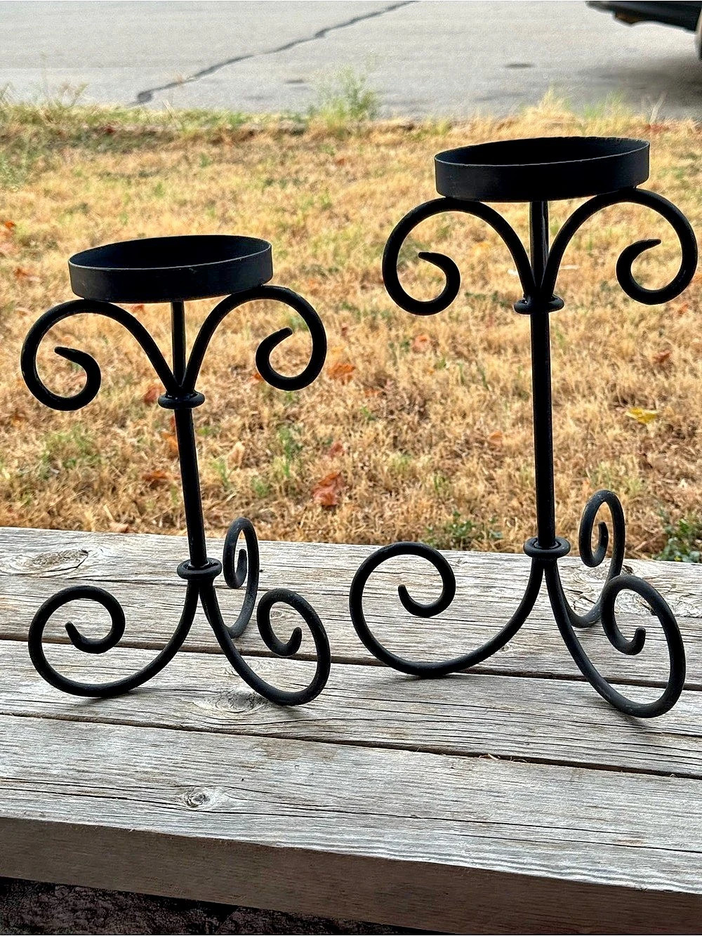 Black Metal Scroll Candle Holders